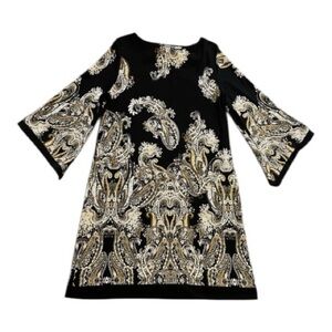 Studio One  Elegant Black and Gold Paisley Dress Glare Sleeve Sz 3X